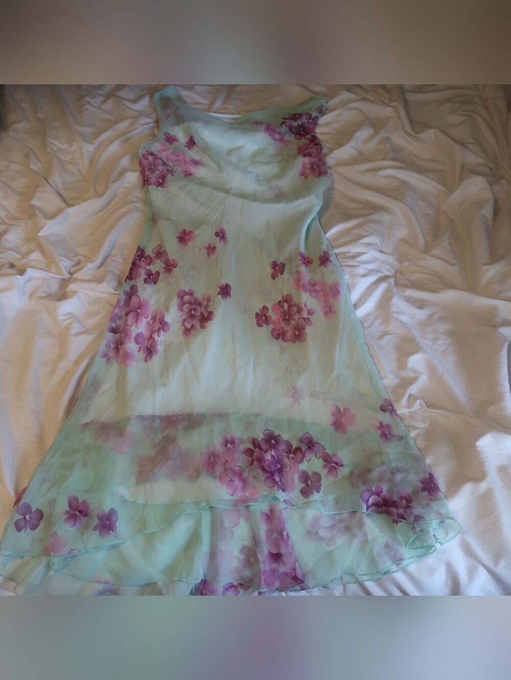 VTG Y2K Teeze Me Teal Purple Floral Chiffon High-Low Dress